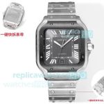 THB Swiss Copy Cartier Santos 39.8 ADLC Bezel Grey Dial Stainless Steel Watch 